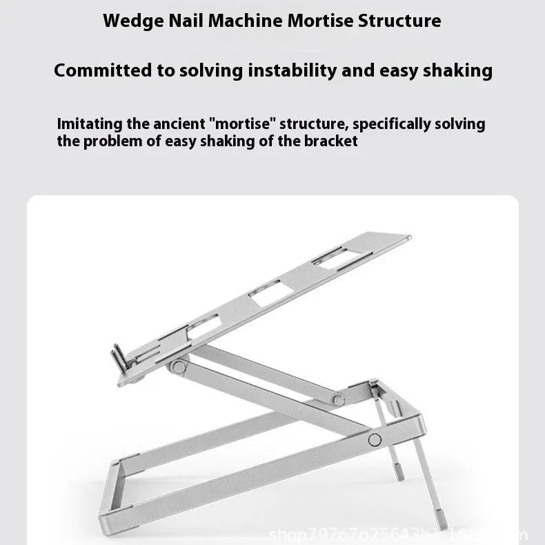 Aluminium alloy notebook cooling rack with folding design, shown in ordinary style colour