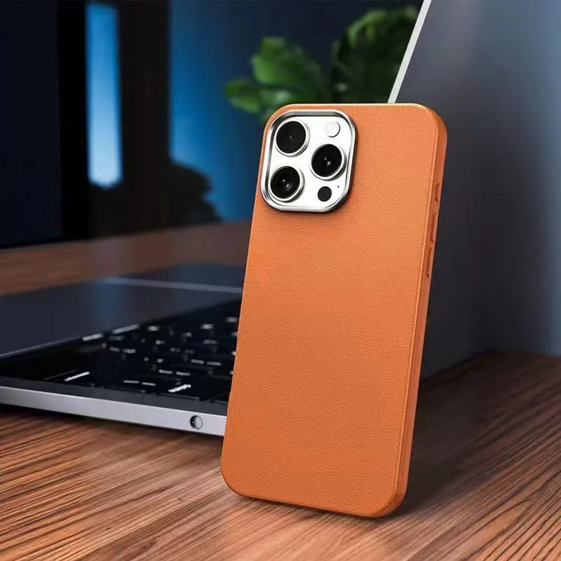 TPU phone case with leather pattern anti-fall design for Apple iPhone in black