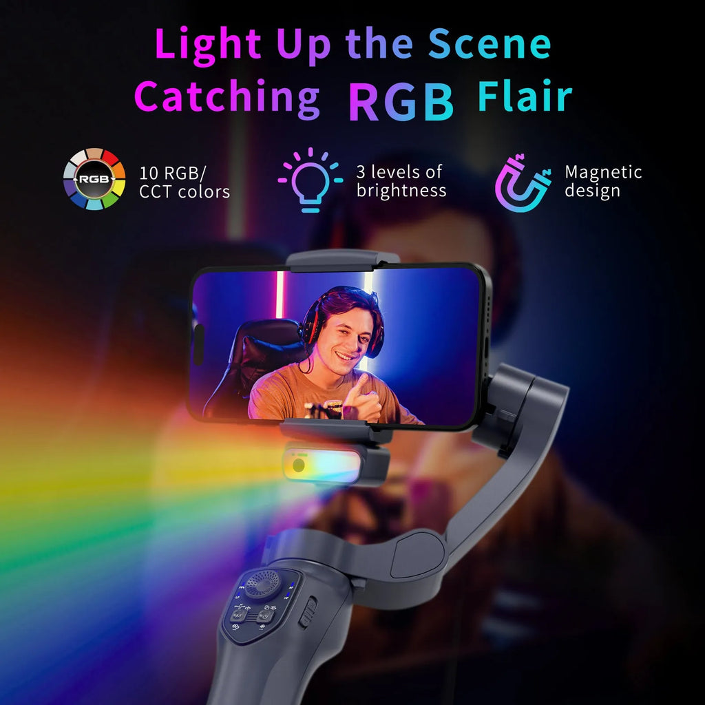 RK series foldable handheld phone gimbal stabiliser in gun colour with USB charging port