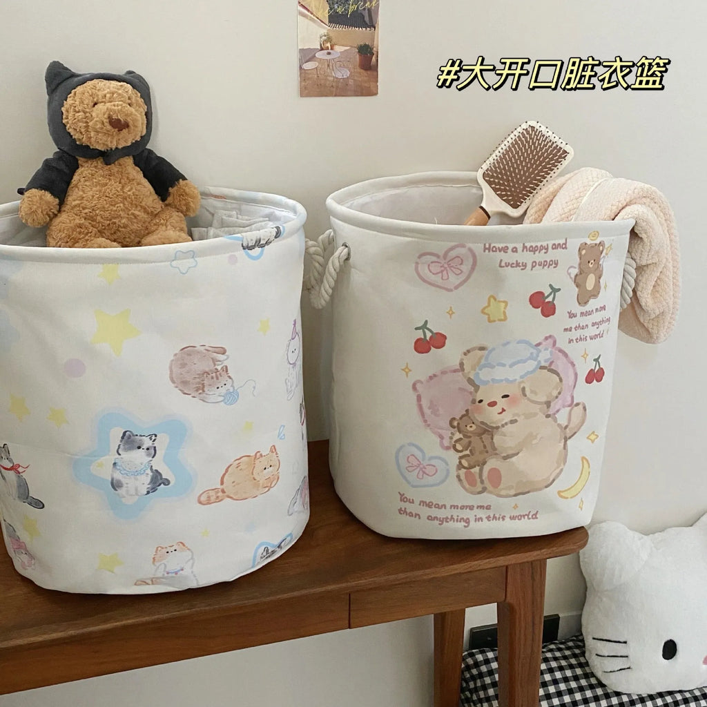 Foldable laundry basket with decorative removable cotton cover in choice of 12 patterns