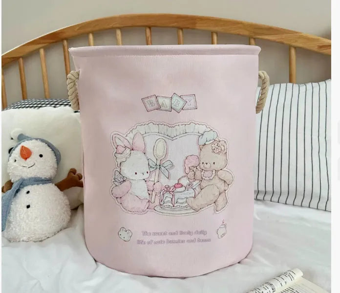 Foldable laundry basket with decorative removable cotton cover in choice of 12 patterns
