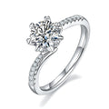 Snowflake Dance wedding ring set with 1 carat moissanite, S925 silver platinum-plated, sizes 5 to 9, gift box and GRA certificate