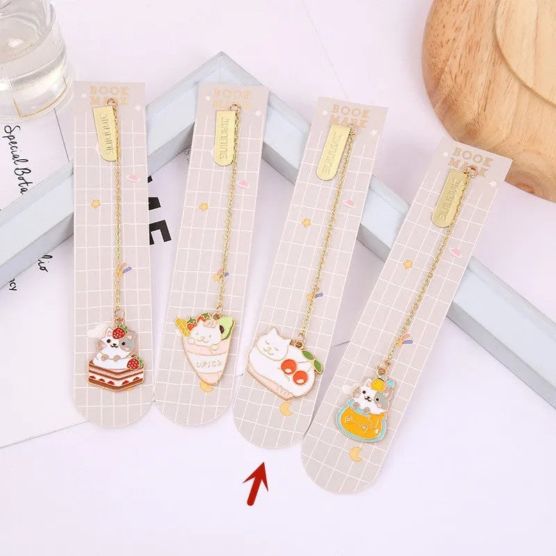 Jane Lime Foodie cute pet cat cartoon design on a metal pendant bookmark with colourful graphic.