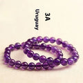Natural amethyst Uruguay bracelet with polished purple beads, shown in single circle and triple ring designs.