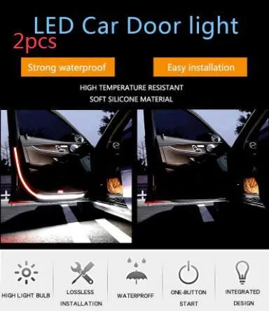 Waterproof silicone LED car door warning light strip 1.2m length red and white illumination streamer effect