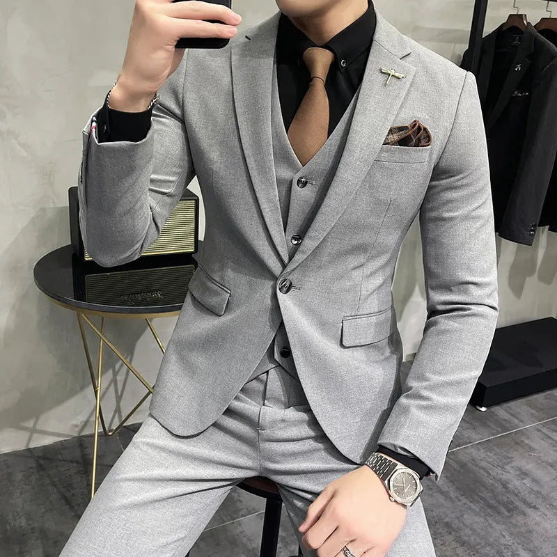 Men's 3-piece suit set in light business style, jacket, trousers and vest, available in multiple colours and extended sizes S to 7XL