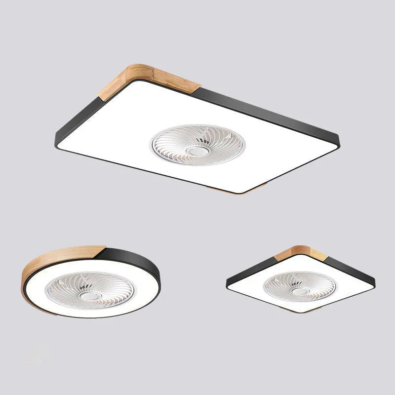 Nordic ceiling fan lamp with light and solid wood base in rectangular, round, and square designs