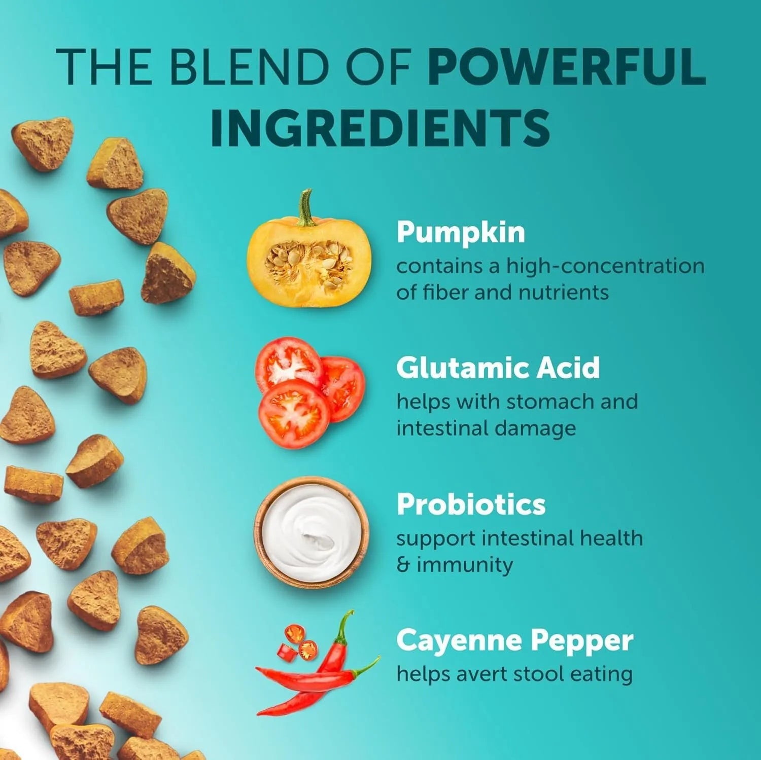 Container with 180 pumpkin-flavour chewable probiotic tablets for dog intestinal health