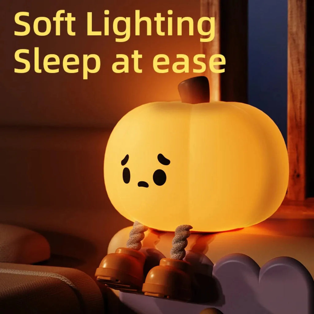 Silicone Pumpkin Lantern Night Light for Bedroom Sleep Lamp Bedside Pat Lamp Sleeping Companion Cartoon Ornaments Children's Night Light with 500mAh Battery Safe and Cute Design