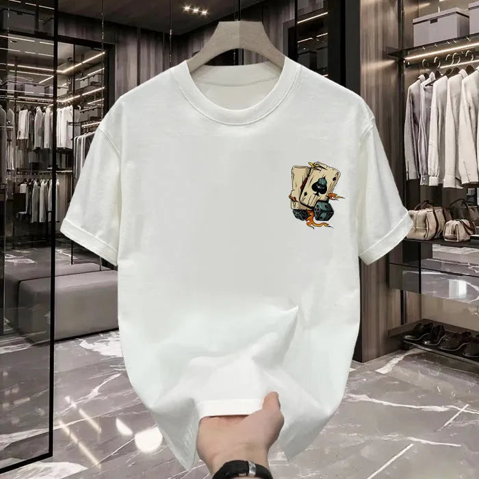 A plain black or white heavyweight cotton men's short-sleeved T-shirt