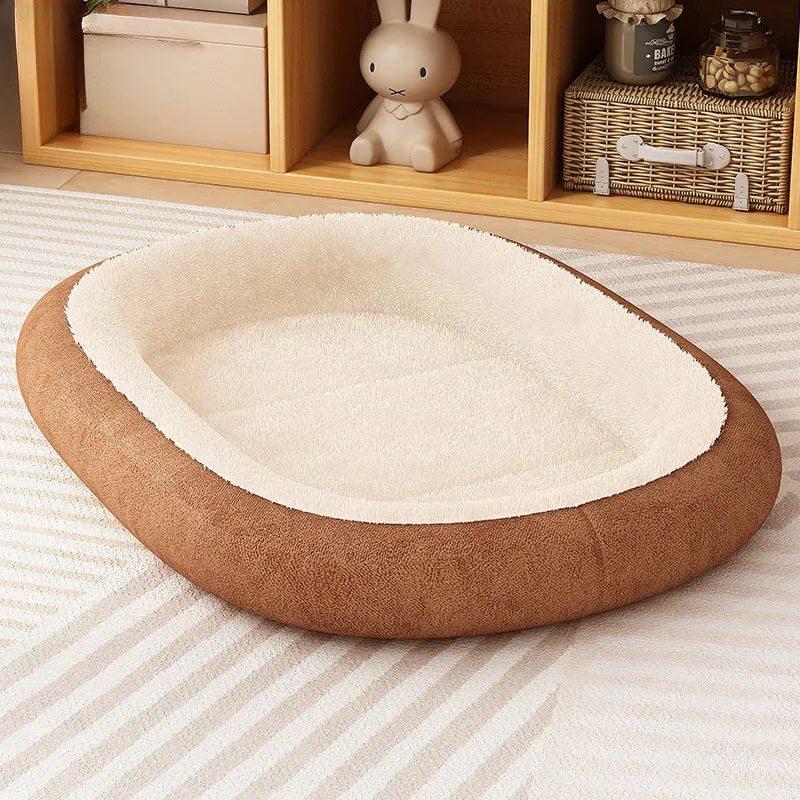 Grey thickened fabric indoor dog kennel with roof and removable plush cushion for small pet