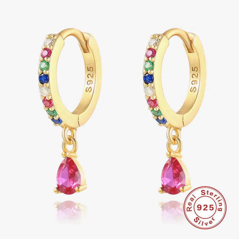 S925 sterling silver geometric water drop earrings in gold or silver tone with crystal/diamond accents.