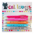 Set of five automatic pen markers with cat and dog themes in a beaded storage bag