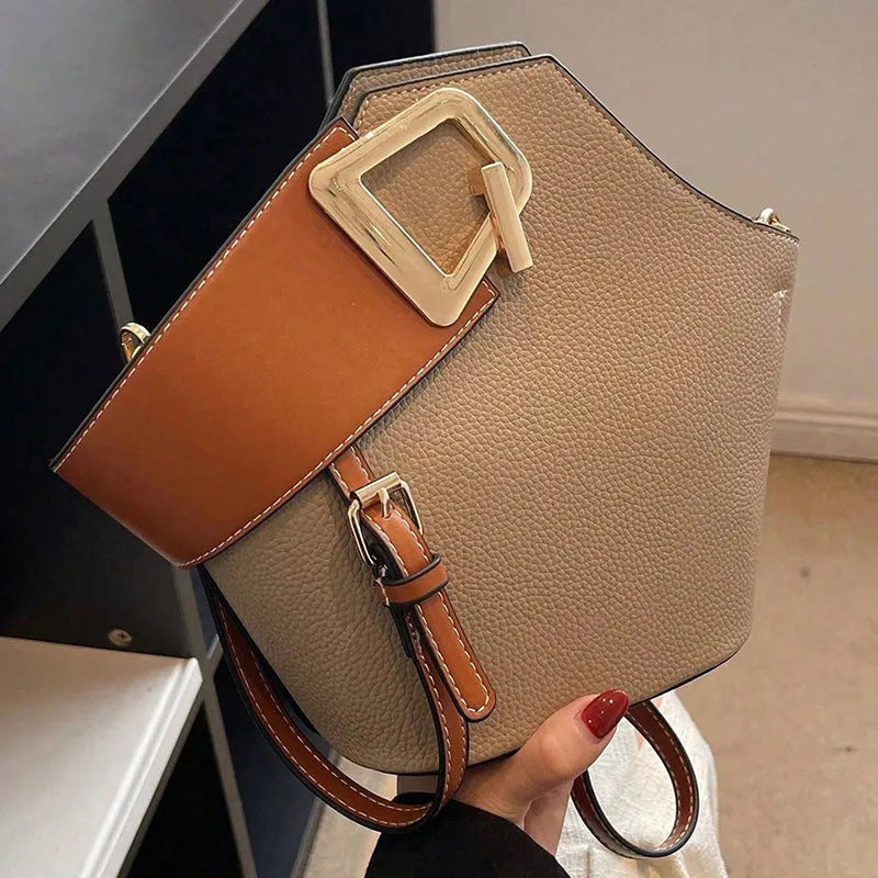 Light luxury commuter crossbody women's basket bag in PU leather bucket shape with internal phone pocket