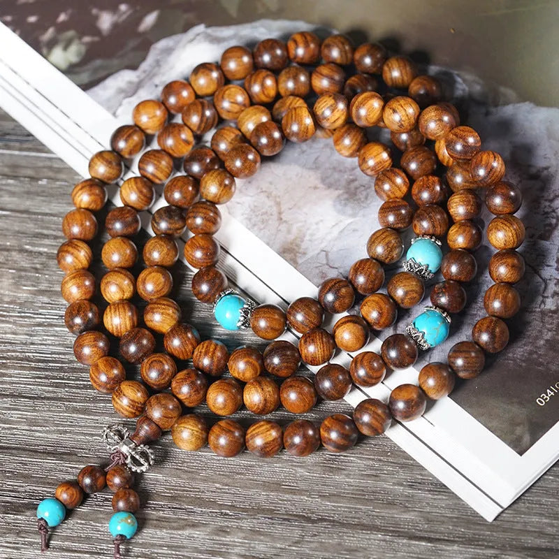 108-bead stone bracelet with geometric hand-polished beads measuring 5-6mm diameter