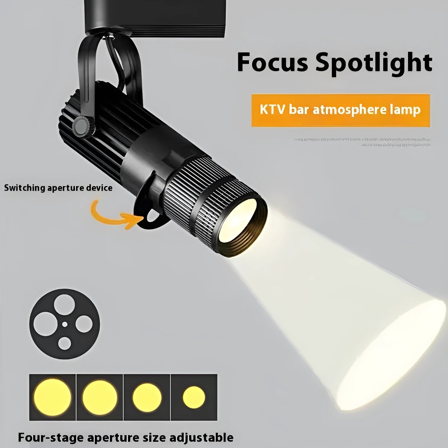 Black aluminium surface-mounted LED spotlight with 20W power and 3000K warm white light for restaurants
