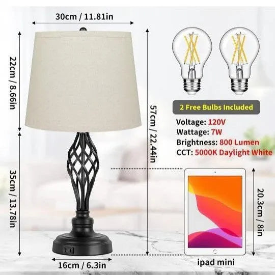 European style alloy touch dimmable bedside table lamp with USB socket