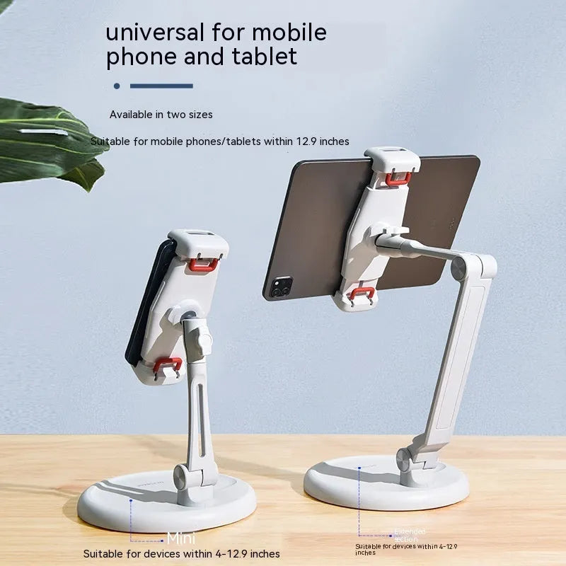 White foldable lifting desktop bracket for universal mobile phone and tablet support