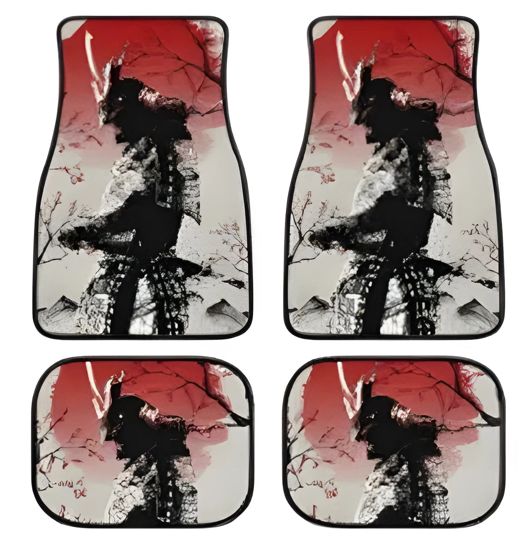 Set of four retro bohemian car foot mats with abstract painting pattern in custom colour on polyester fibre