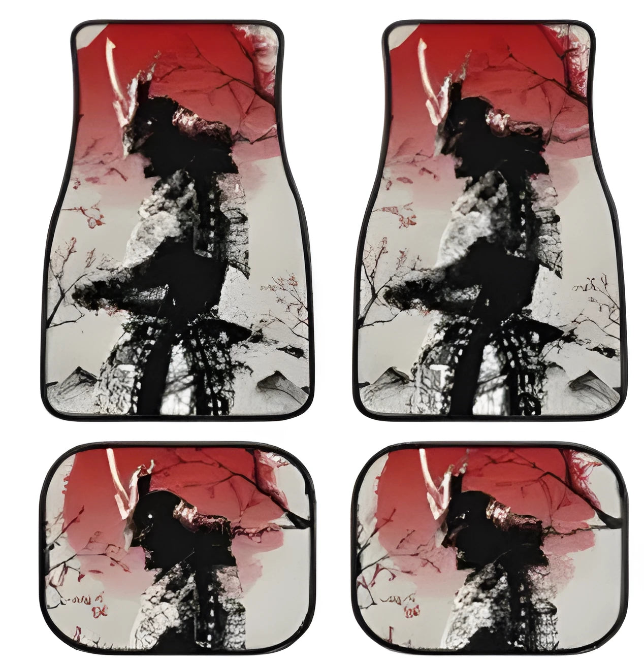 Set of four retro bohemian car foot mats with abstract painting pattern in custom colour on polyester fibre