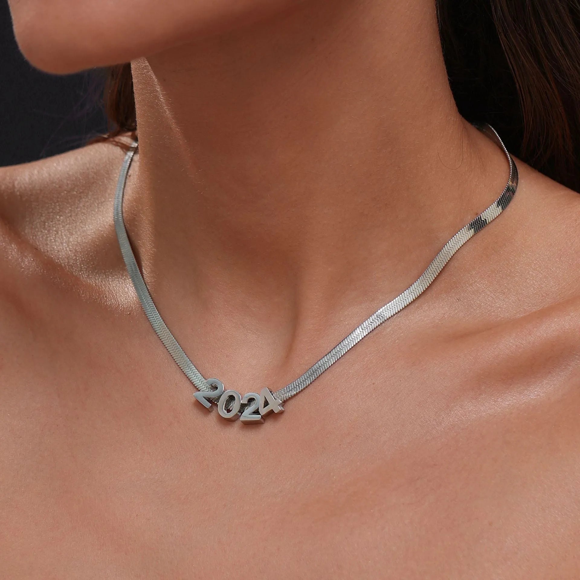 Titanium steel number letter necklace with 40.5cm chain and electroplated gold or silver finish