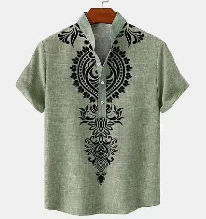Men's striped casual shirt with personalised buttons in loose fit polyester fabric