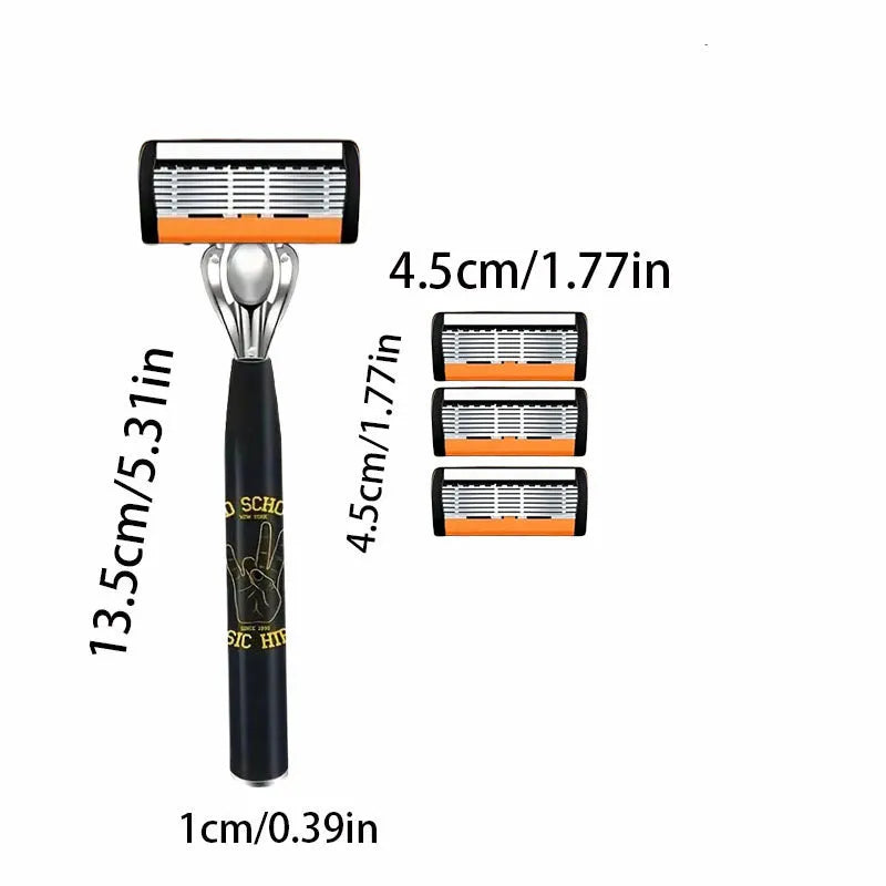 Black six-layer finger type handle for manual shaver cutter head replacement with blade options