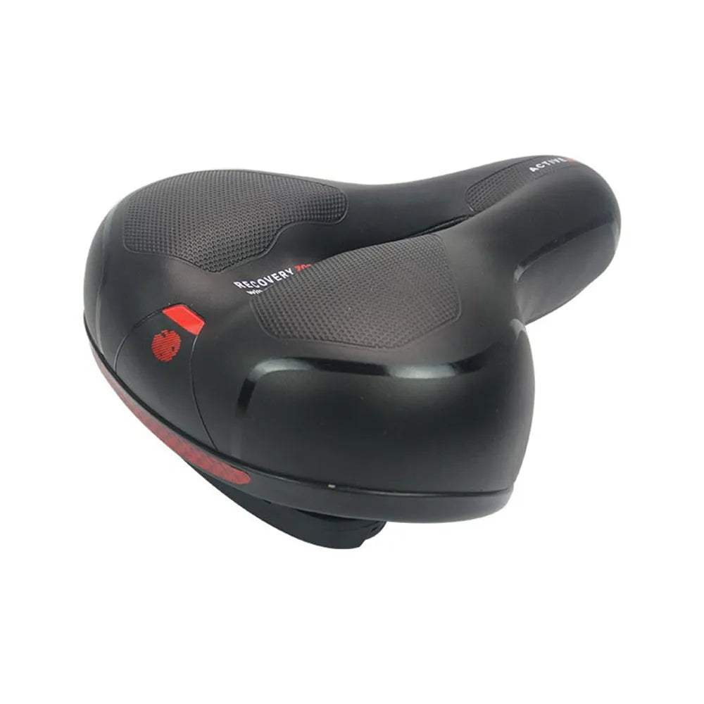 Soft silicone bicycle saddle cushion with waterproof cover, wrench, and tyre patch kit.
