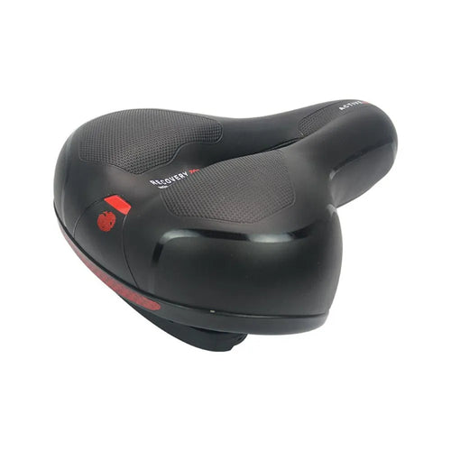 Soft silicone bicycle saddle cushion with waterproof cover, wrench, and tyre patch kit.