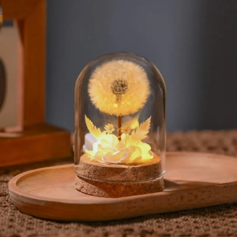 Dandelion-shaped glass night light ornament with gradient colour effects, 20cm diameter