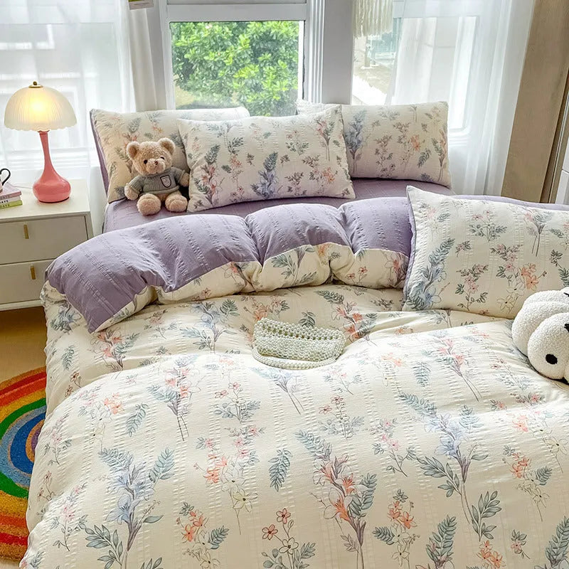 Chemical fibre bed sheet set with aerobic jacquard cloud yarn cotton in Butterfly Dance rose colour