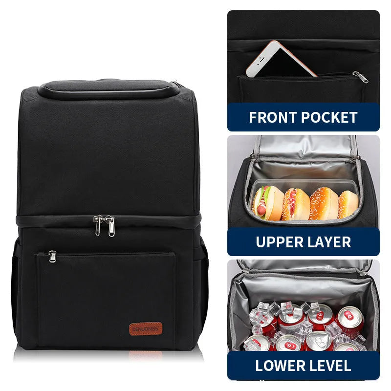 Double layer insulated backpack cooler with 22L capacity in waterproof Oxford cloth