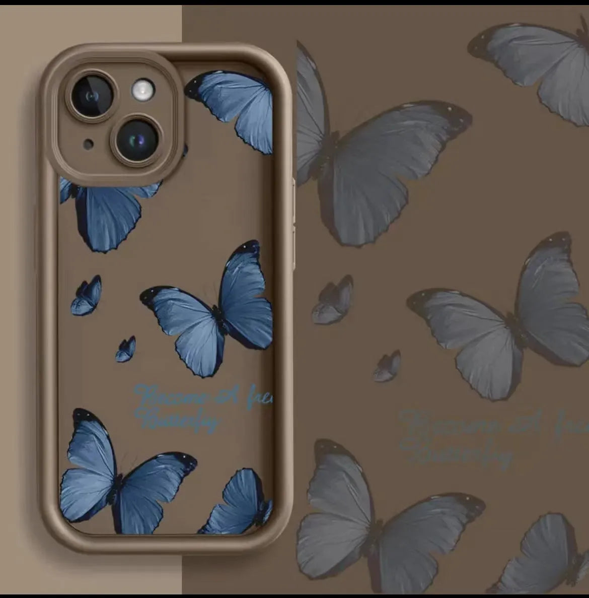 Blue butterfly printed edging drop-resistant TPU phone case for iPhone in black