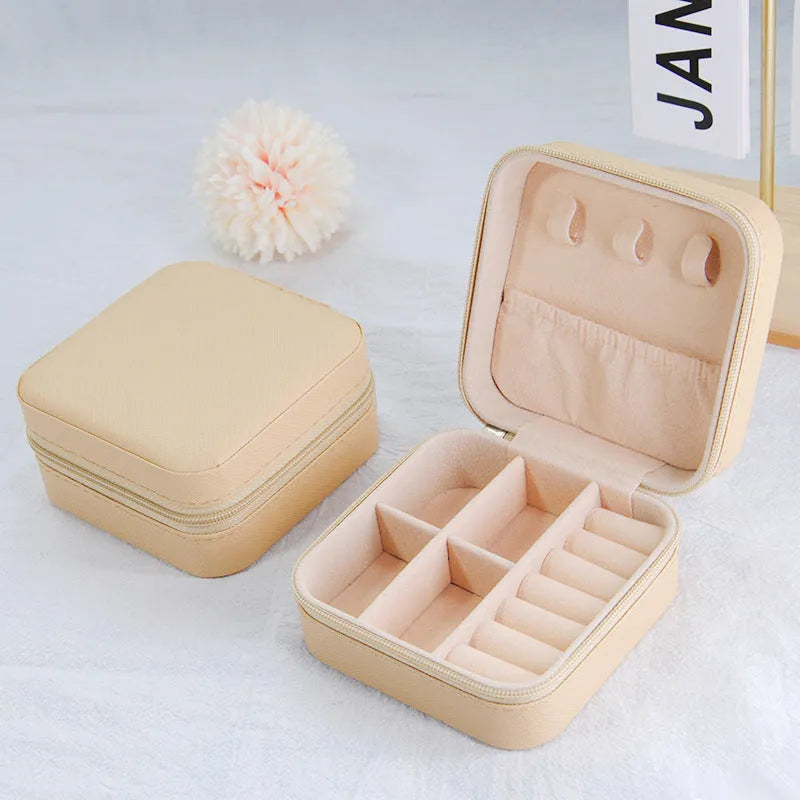Small leather ins style jewellery box 10x10x5cm cross pattern colours portable storage