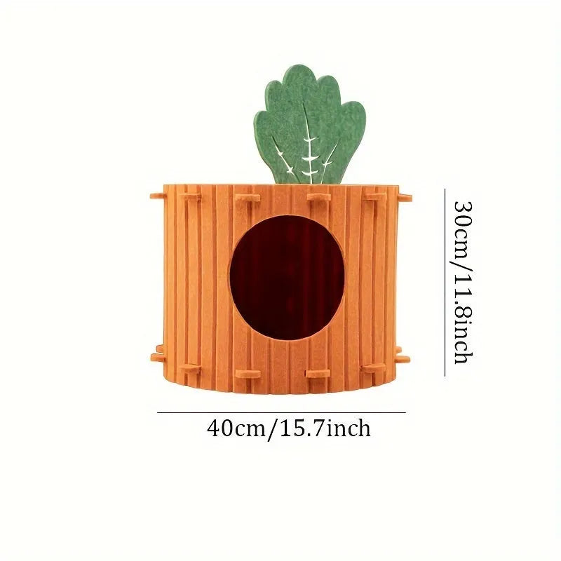 Soft felt cat tunnel bed in semi-enclosed design showing interior space