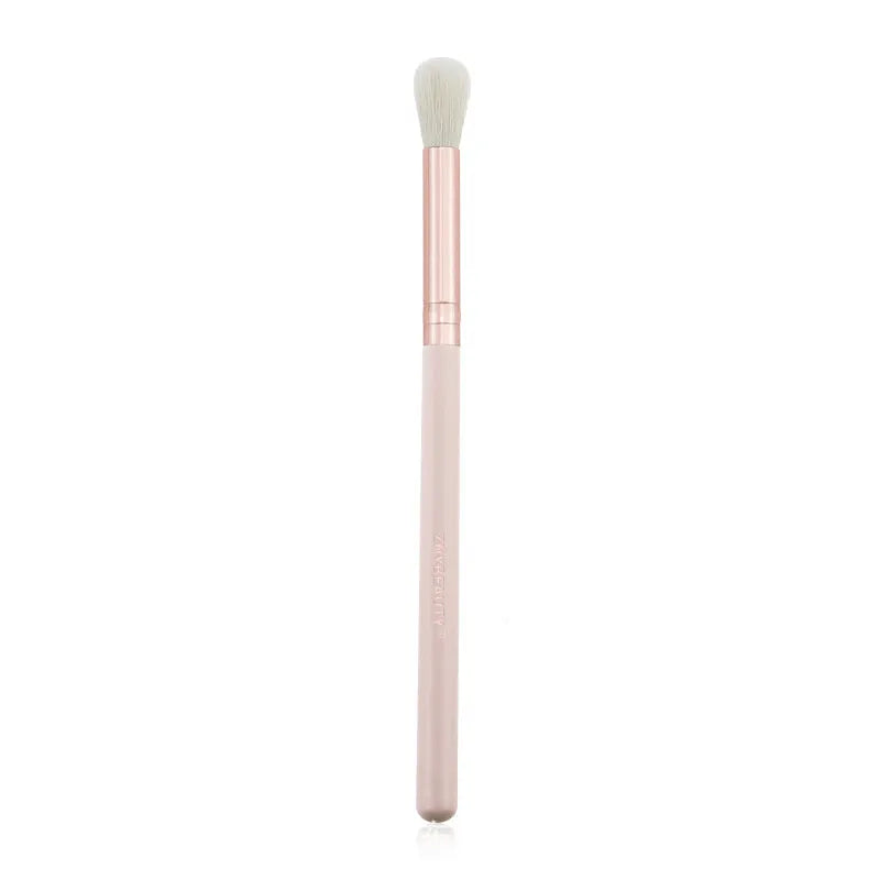 26 pink makeup brushes with wooden handles in a portable PU case