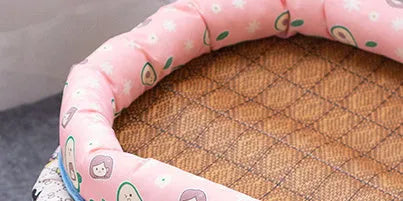 Foldable linen pet bed in pink avocado colour for cats and dogs with size options from S to XXL