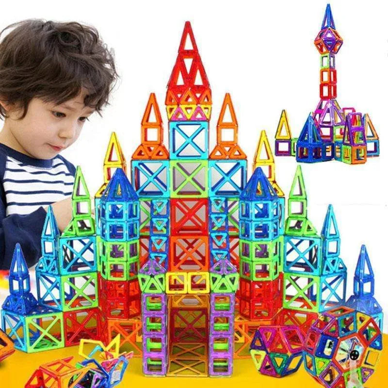 Magnetic building blocks set with ABS plastic pieces for children's construction play