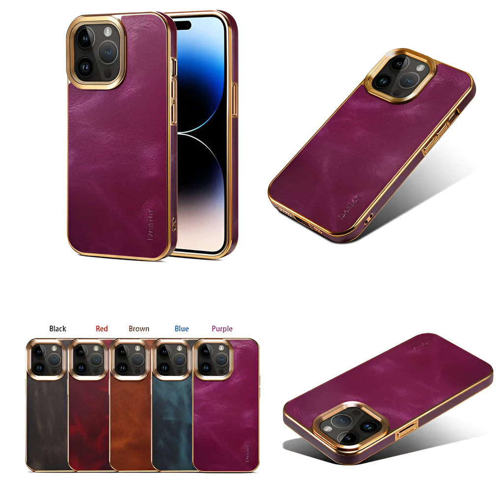 Handmade vintage leather iPhone case in black, brown, navy blue, or wine red