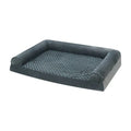 Grey cloth dog kennel with removable fleece lining, shown in three sizes for medium and large breeds.