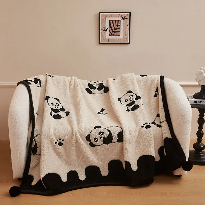 Cationic velvet multifunctional blanket in Panda Ball colour, soft fleece throw for autumn winter