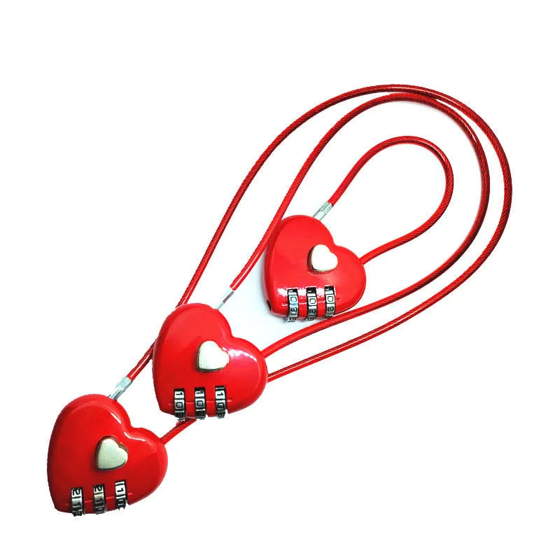Heart-shaped ABS plastic cable lock with steel rope in multiple colour options for securing bicycle helmets.