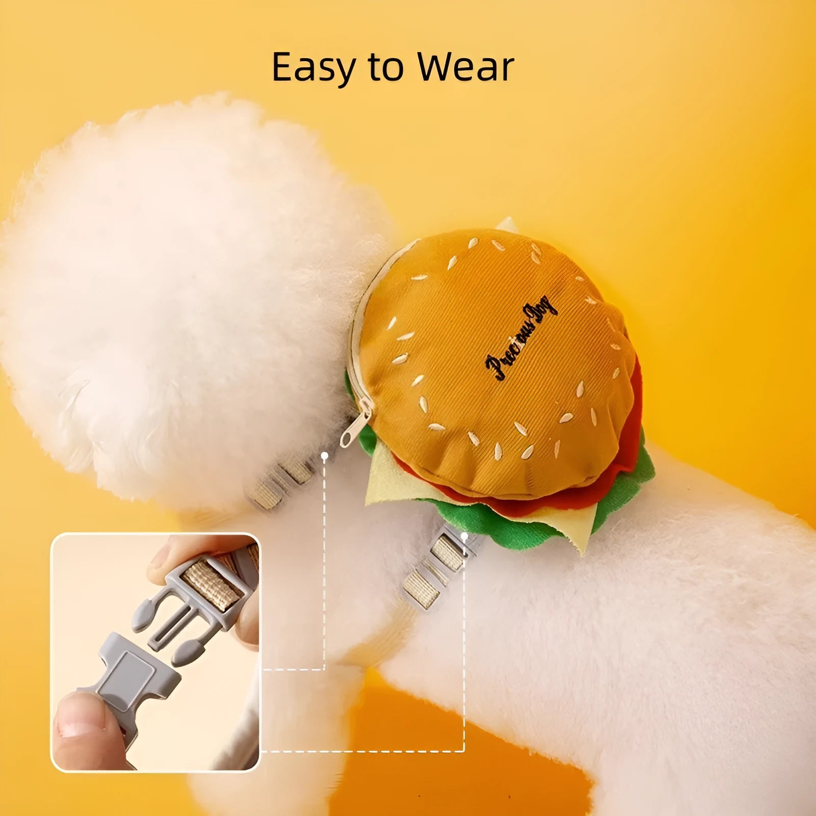 Cartoon hamburger and chips design adjustable escape-proof vest and leash set for dogs and cats