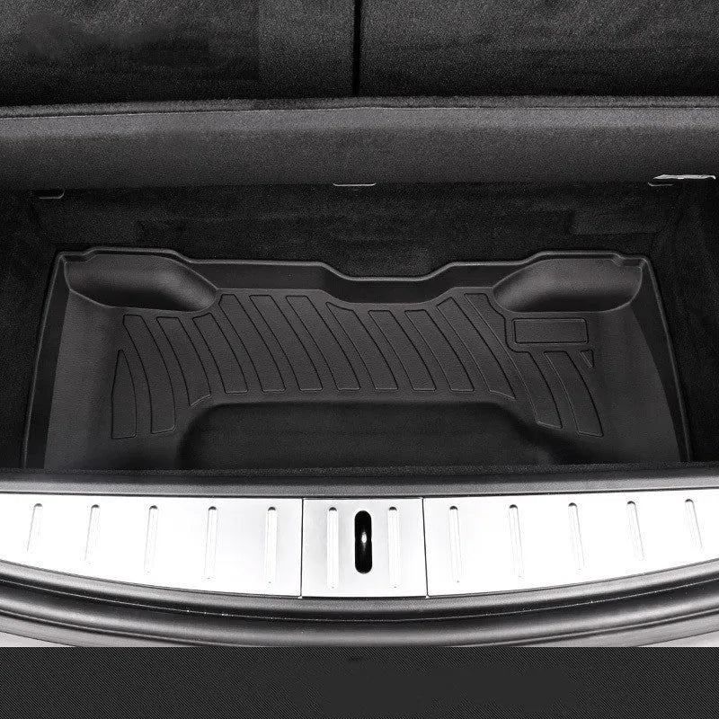 Rubber and TPE floor mats designed for Tesla Model 3, Model Y, Model X, and Model S vehicles