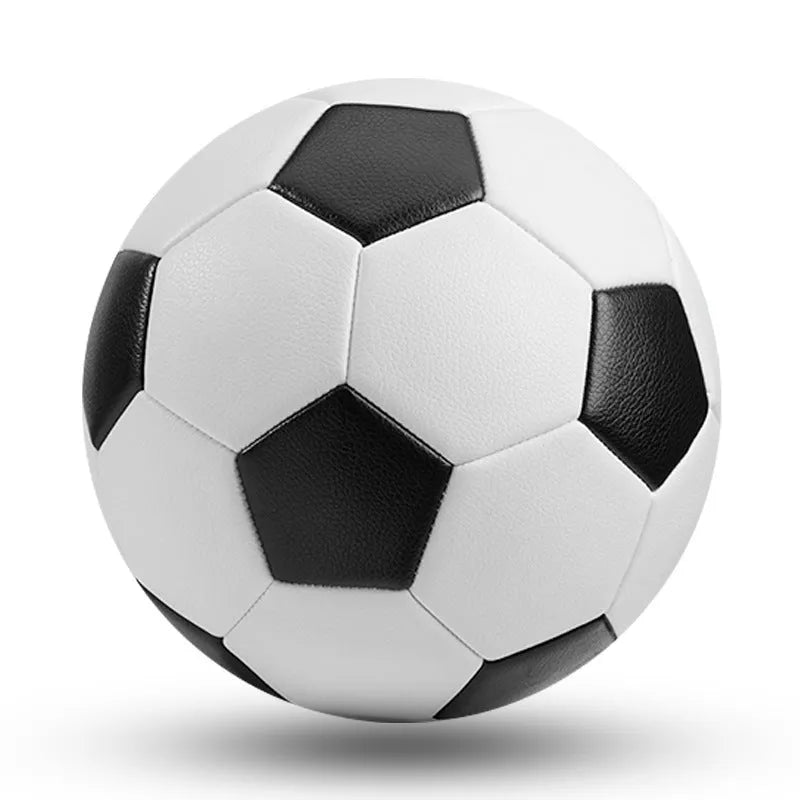 PVC machine-seam football in multiple sizes and colours including Tornado Blue, Black And White, and Red Dragon Roll designs.