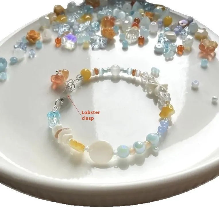 Orange sea summer dopamine bracelet for women with diamond shapes and round elements in mixed materials