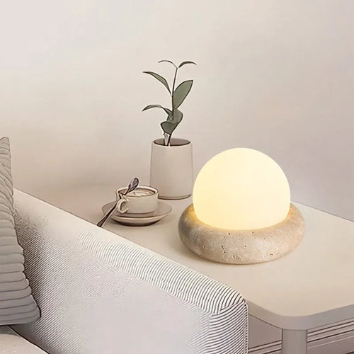 Cream modern bedside remote control night lamp with yellow cave stone rechargeable light