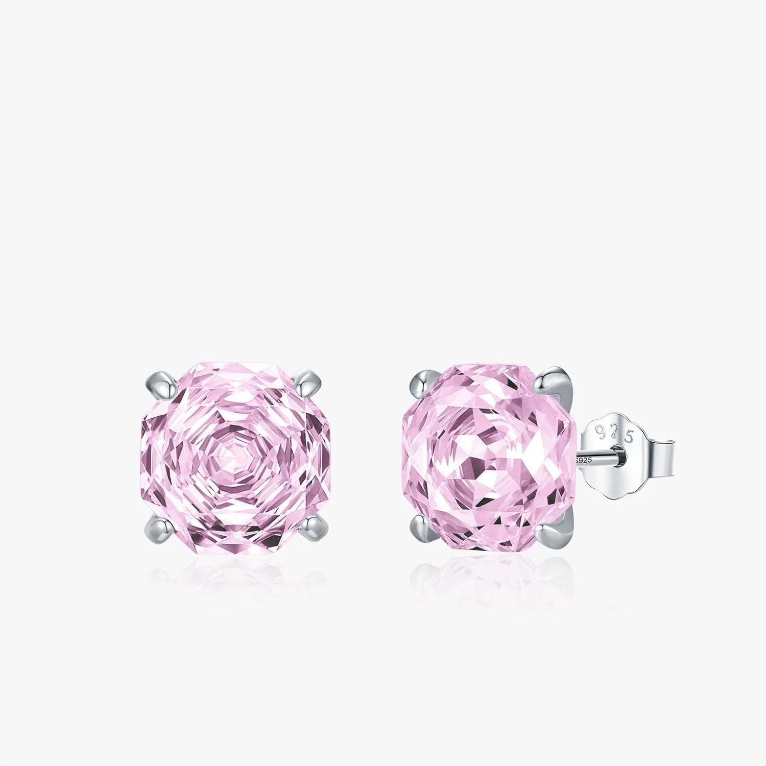 A pair of S925 sterling silver rose flower stud earrings for women, shown in 6mm and 8mm sizes.