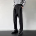 Men's straight-leg suit trousers in apricot and black colours with loose fit
