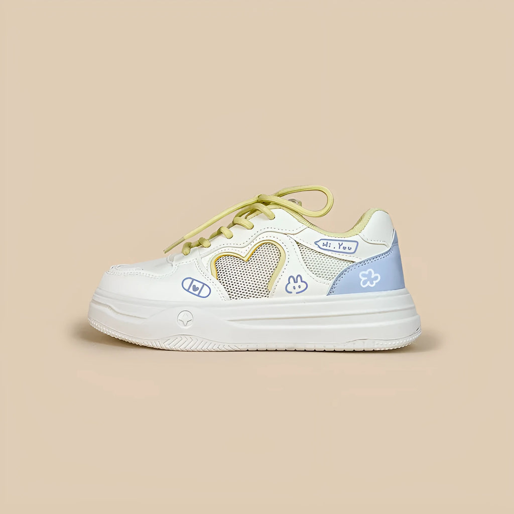Meow Rabbit Sea Salt Cheese mesh sneakers with cross straps and thick rubber sole